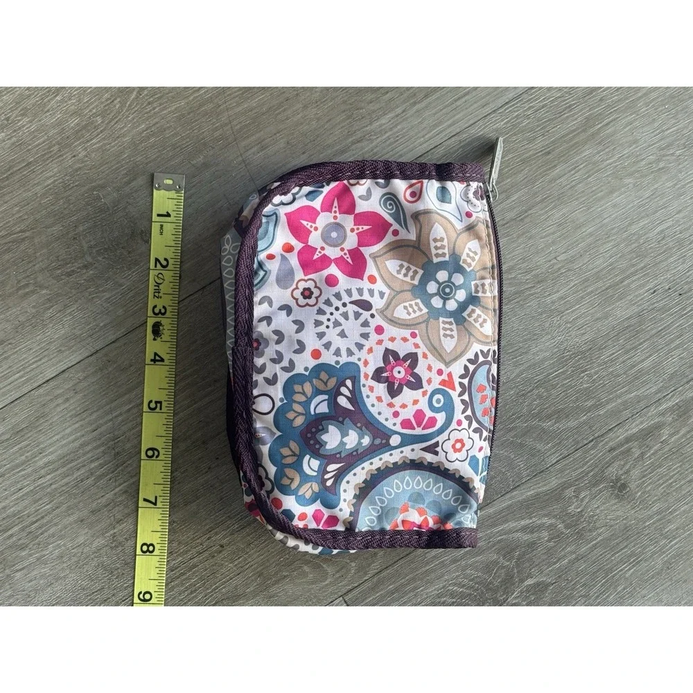 LeSportsac Floral Cosmetic Pouch Cream Multi Color Nylon Makeup Bag Zip Travel